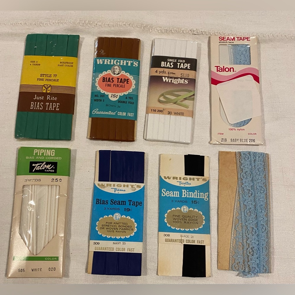 Vintage- bias & seam & piping tape- 8 packages - sewing / quilting / notions